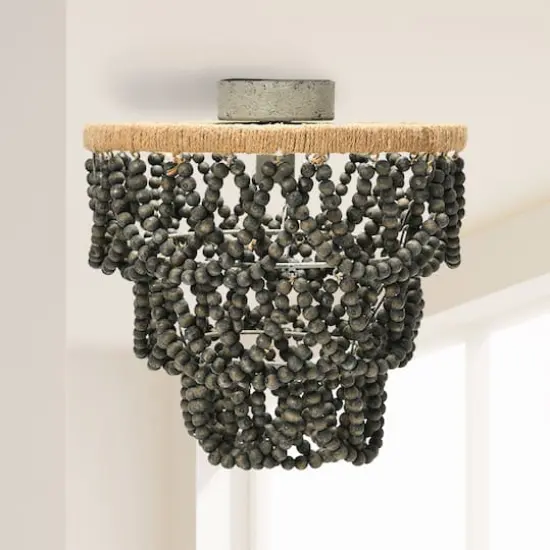 Hello Honey® Dark Gray Wood Bead & Metal Semi-Flush Light {4}