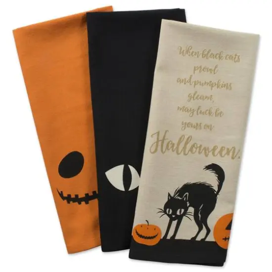 DII® Assorted Jack-O'-Lantern Halloween Printed Dishtowel Set {10}