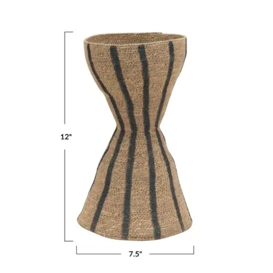 Hello Honey&reg; 12" Natural & Black Hand-Woven Seagrass Hour Glass Shape Vase With Stripes {6}