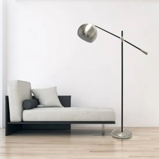 Lalia Home Black Matte Swivel Floor Lamp with Inner White Dome Shade Brushed Nickel {5}
