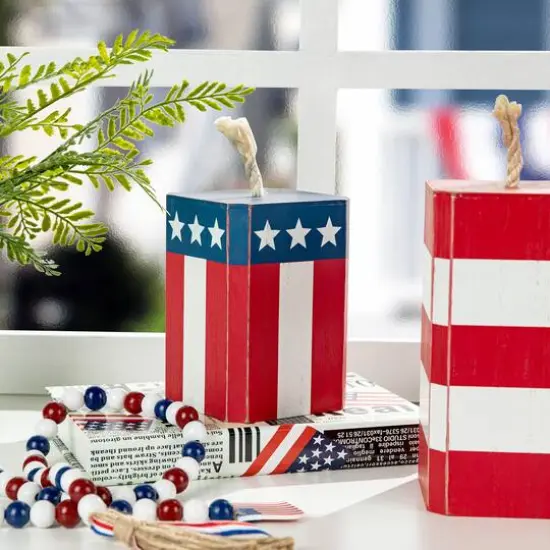Glitzhome&reg; Wooden Patriotic America Firecracker Table D&eacute;cor Set {5}