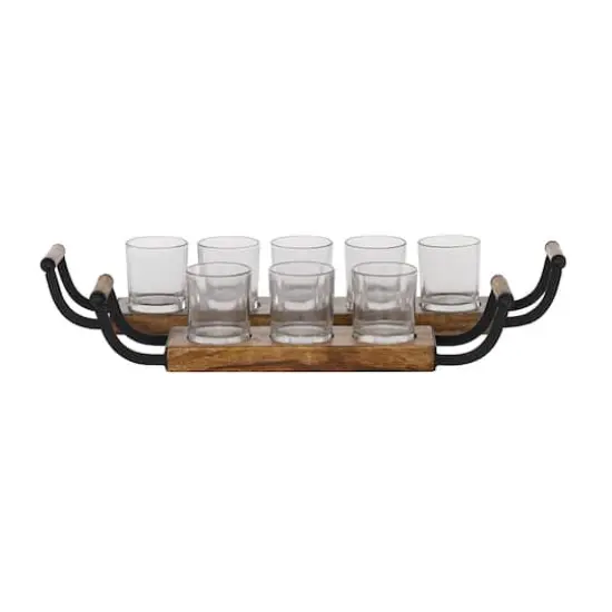 Set of 2 Brown Mango Wood Traditional Candle Holder, 17.5", 24" {4}