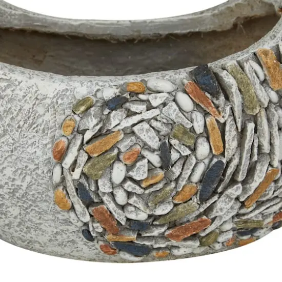 15" Gray Fiberglass Bird Planter with Stone Mosaic Design {4}