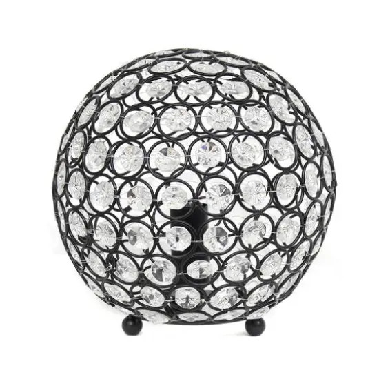 Lalia Home 8" Medium Metal Crystal Round Orb Table Lamp Restoration Bronze {1}