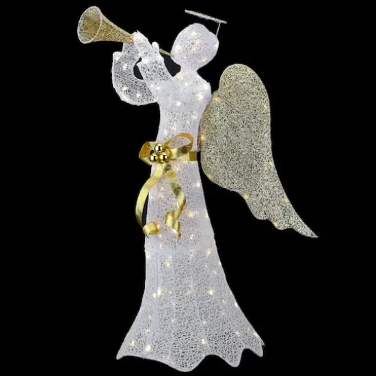 51" Pre-Lit LED Gold & White Trumpeting Angel {7}