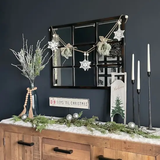 4.75ft. Snowflake & Frosted Pine with Wooden Beads Christmas Garland {5}