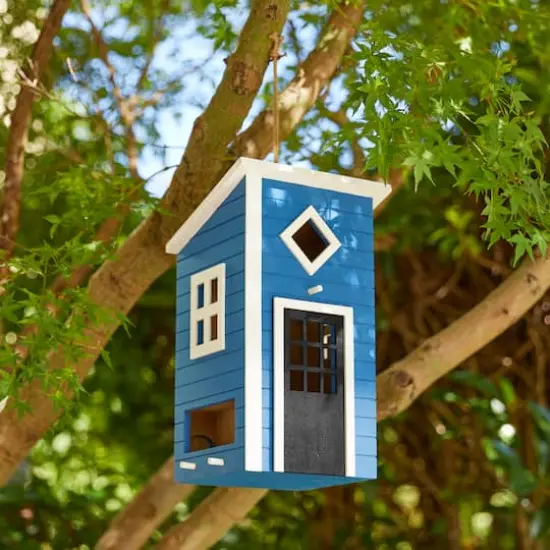 Glitzhome&reg; 14" Modern Blue Wood Garden Birdhouse {5}