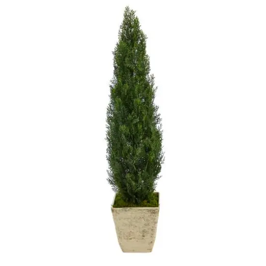 4.5ft. Cedar Artificial Tree in Country White Planter (Indoor/Outdoor) {1}