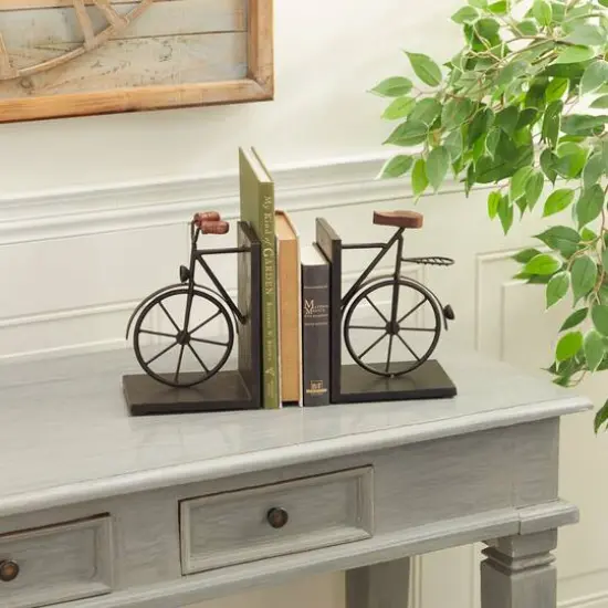 9" Contemporary Bicycle Iron Bookend Set Black {9}