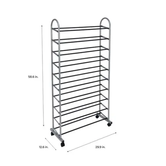 Simplify Gray 10-Tier Mobile Shoe Rack {5}