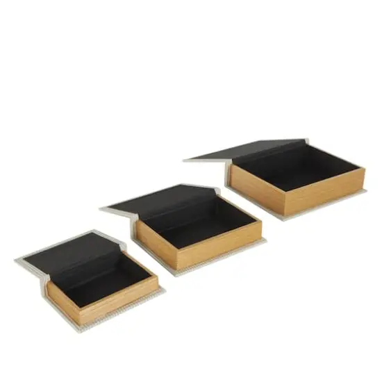 Faux Leather Geometric Woven Grid Book Storage Box Set Cream {4}