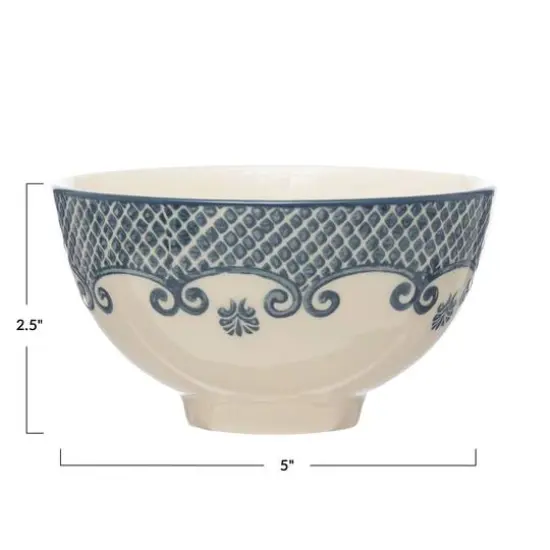 Hello Honey&reg; Cream & Blue Patterned Hand Stamped Stoneware Bowl Set {1}