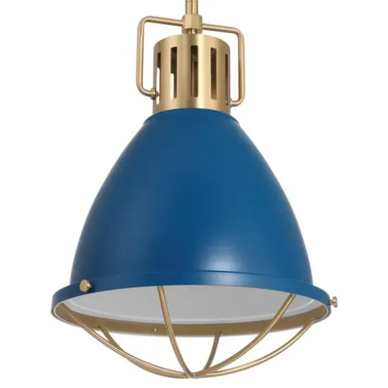 Hello Honey&reg; Kent Industrial Oversized Caged Metal Ceiling Light Blue/Gold {4}