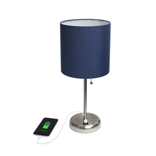 Creekwood Home 19.5" Oslo USB Port Table Lamp Brushed Steel/Navy Blue Shade {7}