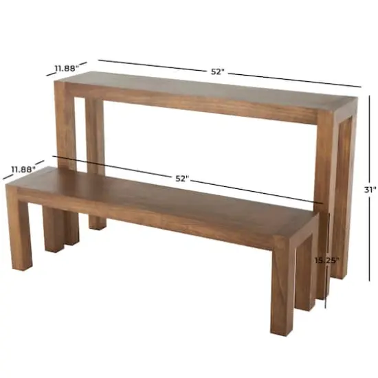 Brown Wood Console Table with Bench {10}