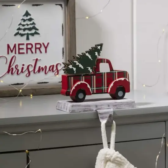 Glitzhome&reg; 6" Red Truck & Tree Stocking Holder {4}