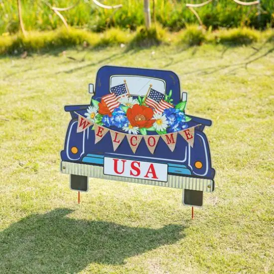 Glitzhome&reg; 26" Patriotic America Metal Truck Yard Stake {6}
