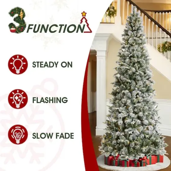 Glitzhome&reg; 11ft Pre-Lit Flocked Slim Pine Artificial Christmas Tree, Warm White LED Lights {8}