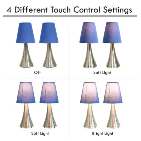 Simple Designs Valencia Mini Touch Table Lamp Set Brushed Nickel/Blue {9}