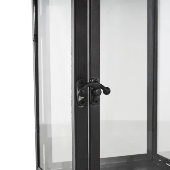 14" Black Metal Modern Candle Lantern with Gold Accents {8}