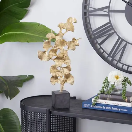 20" Gold Contemporary Gingko Leaf Sculpture {9}
