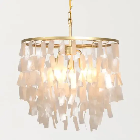 Hello Honey&reg; Marina Large Round Gold Metal & Natural Capiz Chandelier Style Pendant Ceiling Light {3}