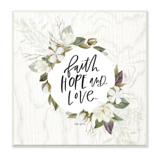 Stupell Industries Faith Hope and Love Sentiment Floral Cotton Wreath,12" x 12" {1}