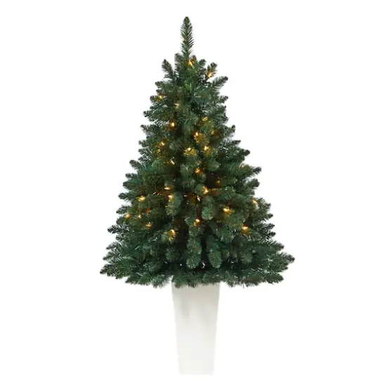 4.5ft. Pre-Lit Northern Rocky Spruce Artificial Christmas Tree in Tower Planter, Clear Lights {1}