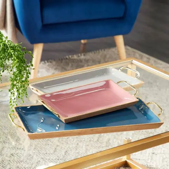 Multicolor Enamel Wood Contemporary Tray Set {8}