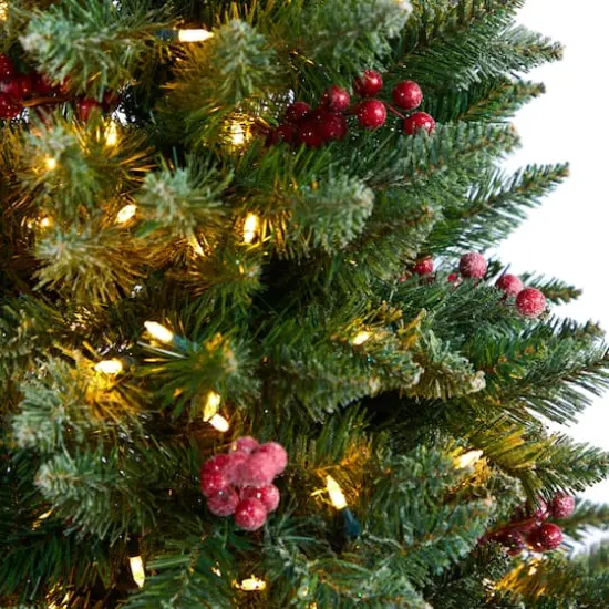 5ft. Pre-Lit Frosted Colorado Aspen Artificial Christmas Tree in Decorative Planter, White LED Lights {5}