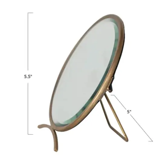 Hello Honey&reg; 5.5" Gold Brass Round Mirror On Stand in Antique Finish {4}