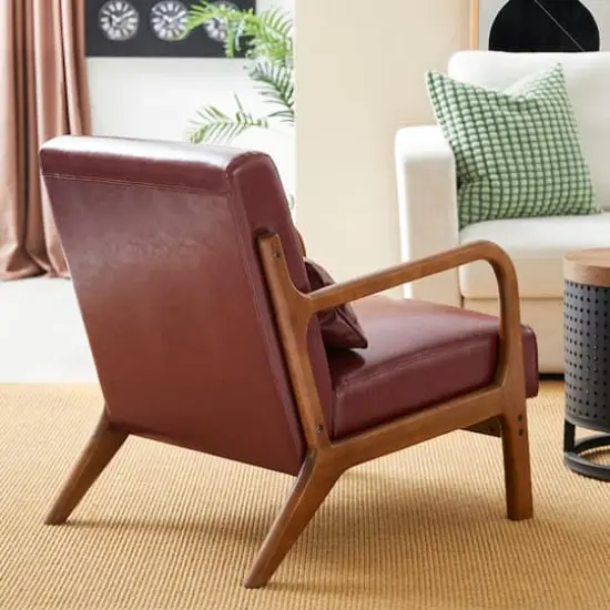 Glitzhome® Mid-Century Faux Leather Accent Chair Burgundy {6}