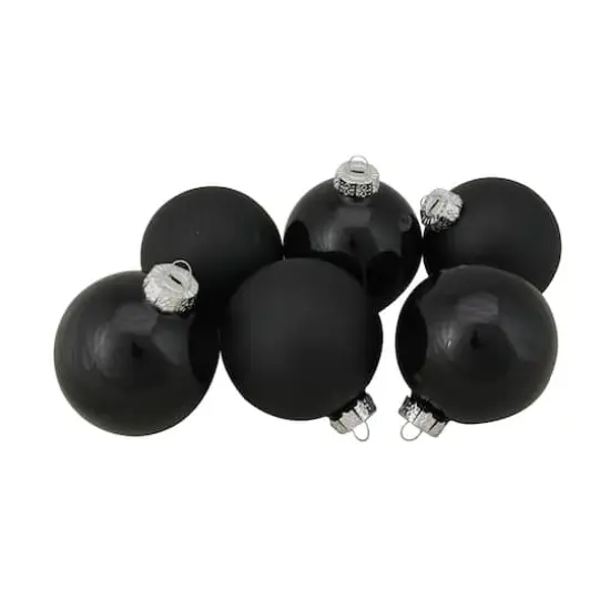 6ct. 3.25" 2-Finish Black Glass Ball Ornaments {1}