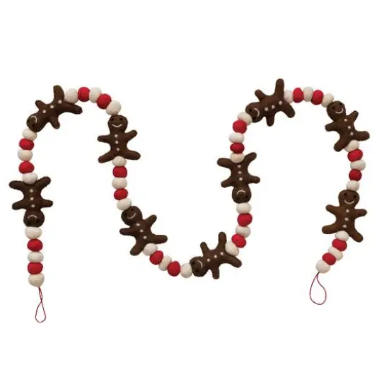 Hello Honey® 6ft. Handmade Wool Felt Gingerbread Men & Balls Garland {1}