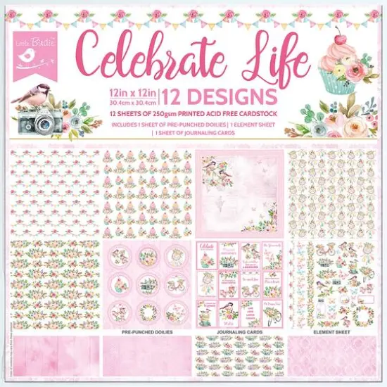 Little Birdie Celebrate Life Cardstock Pack 12" x 12" {1}