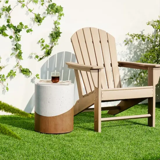 Glitzhome&reg; 17.25" Two Tone Faux Terrazzo & Wood Texture Garden Stool {4}