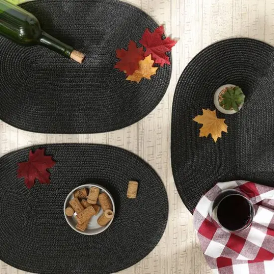 DII&reg; Oval Plastic Woven Placemats, 6ct. Black {5}