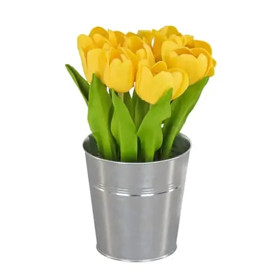 9" Tulip Bouquet in Metal Pot Yellow {1}