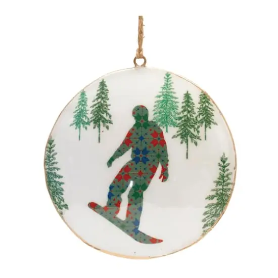 6" Ski & Snowboard Forest Metal Disc Ornaments Set {5}
