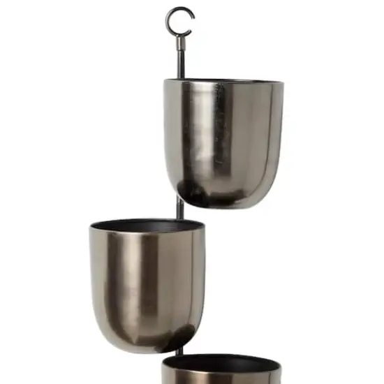 25" Dark Silver Metal Contemporary 3-Pot Hanging Planter {5}
