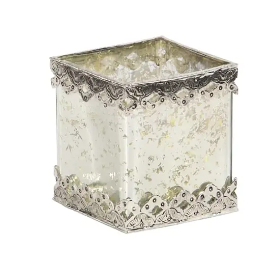 Set of 2 White Glass Glam Candle Holder, 6", 8" {3}