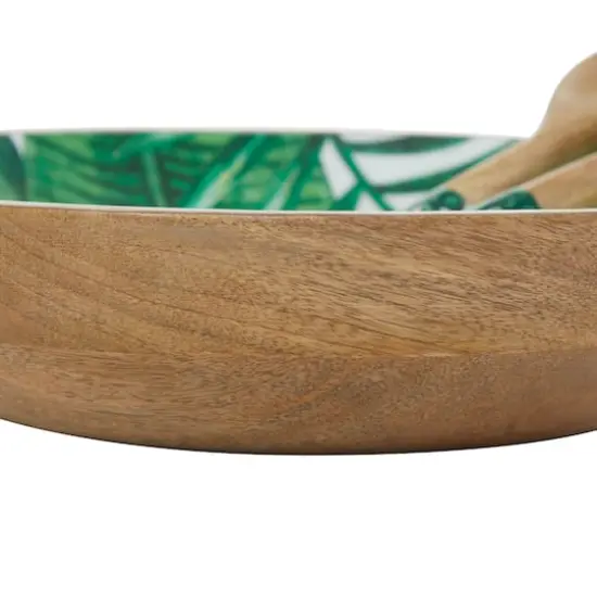 Mango Wood Decorative Bowl with Serving Utensils Set Green {4}