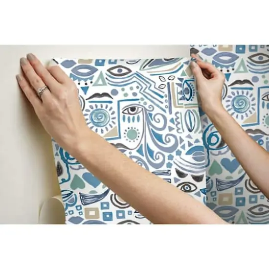 RoomMates Mod Faces Peel & Stick Wallpaper Blue/Green {11}