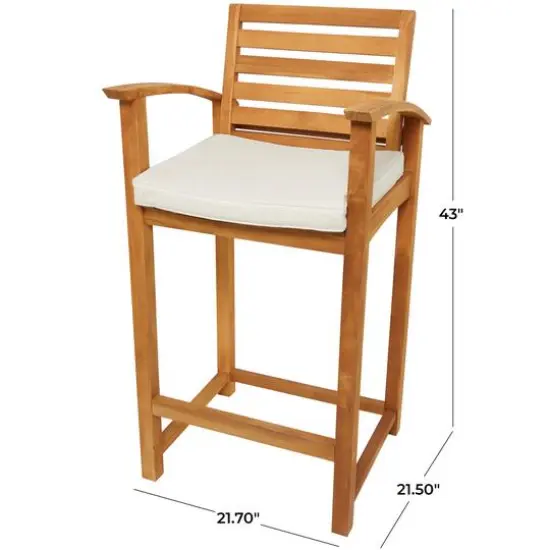 43" Brown Teak Wood Indoor/Outdoor Bar Stool with Cushion {6}