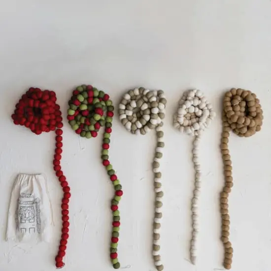 Hello Honey&reg; 12ft. Handmade Wool Felt Ball Garland in Printed Drawstring Bag Brown/Cream {3}