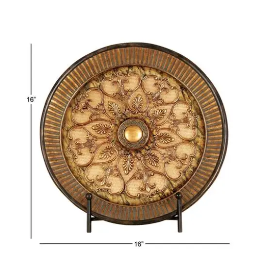16" Gold Polystone Traditional Decorative Plate with Stand {8}