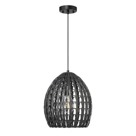 Hello Honey&reg; Persephone Black Metal & Handwoven Rattan Ceiling Light {1}