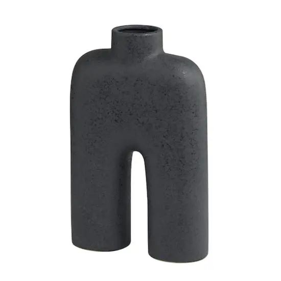 13" Black Ceramic Arched Abstract Vase {1}