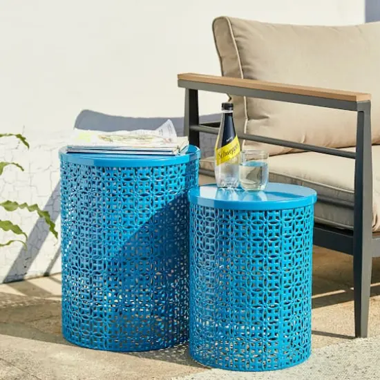 Glitzhome&reg; Multi-Functional Metal Accent Table Set Blue {3}