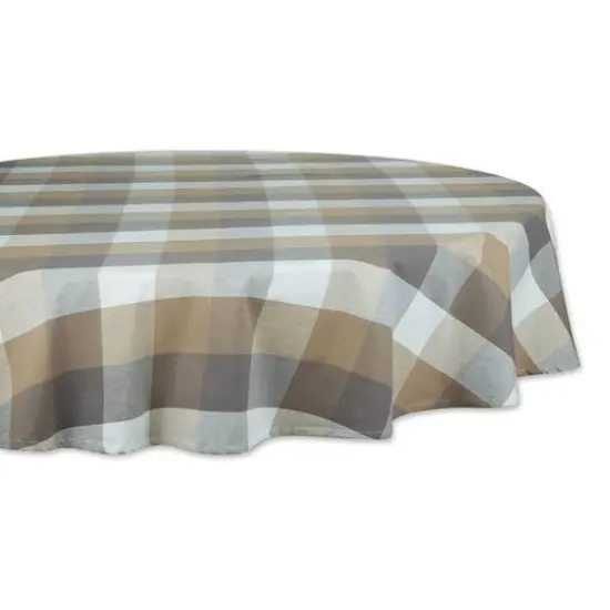 DII&reg; 70" Round Tri Color Check Tablecloth Stone {1}